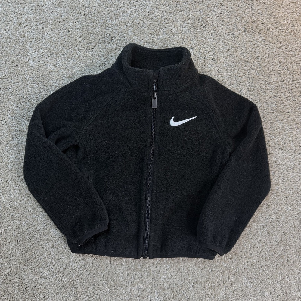 Nike Jacket Toddler Boys 2T Black Fleece Full Zip Mock Neck Winter Swoosh Logo
